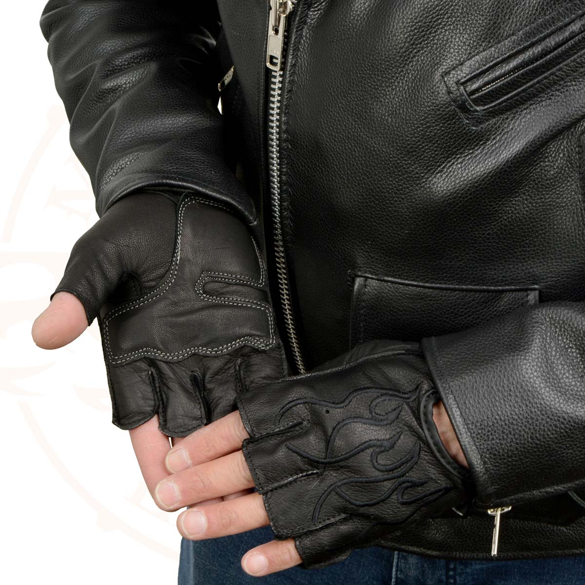 Milwaukee Leather SH198 Men's Black Leather Gel Padded Palm