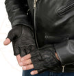Milwaukee Leather SH198 Men's Black Leather Gel Padded Palm Fingerless Motorcycle Gloves w/ Flame Embroidery