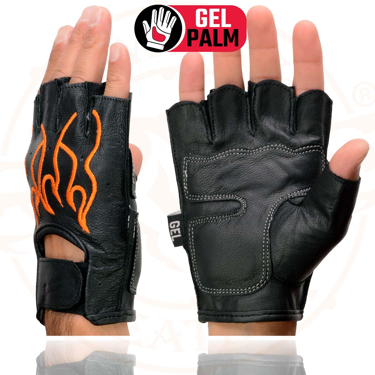 Milwaukee Leather SH198 Men's Black-Orange Gel Palm Fingerless