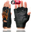 Milwaukee Leather SH198 Men's Black Leather Gel Padded Palm Fingerless Motorcycle Gloves w/ Orange Flame Embroidery