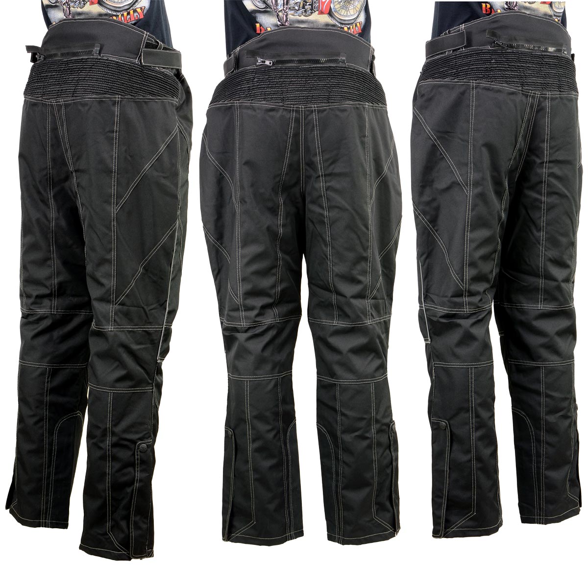 Xelement B4406 Men's Black Advanced X-Armored Tri-Tex White Stitched Fabric Motorcycle Pants