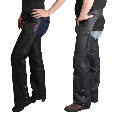 Hot Leathers CHM1001 Black Fully Lined Unisex Premium Leather Motorcycle Biker Rider Chaps