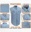 Milwaukee Leather DM1001 Men's Blue Lightweight Denim Shirt with Frayed Cut Off Sleeveless Look