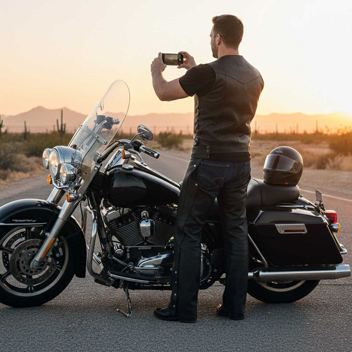 Event Leather EL1101 Black Real Leather Motorcycle Chaps for Men - Premium Leather Riding Chaps