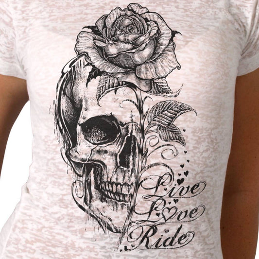 Hot Leathers Ladies Burnout Stem Skull T-Shirt GLC1583