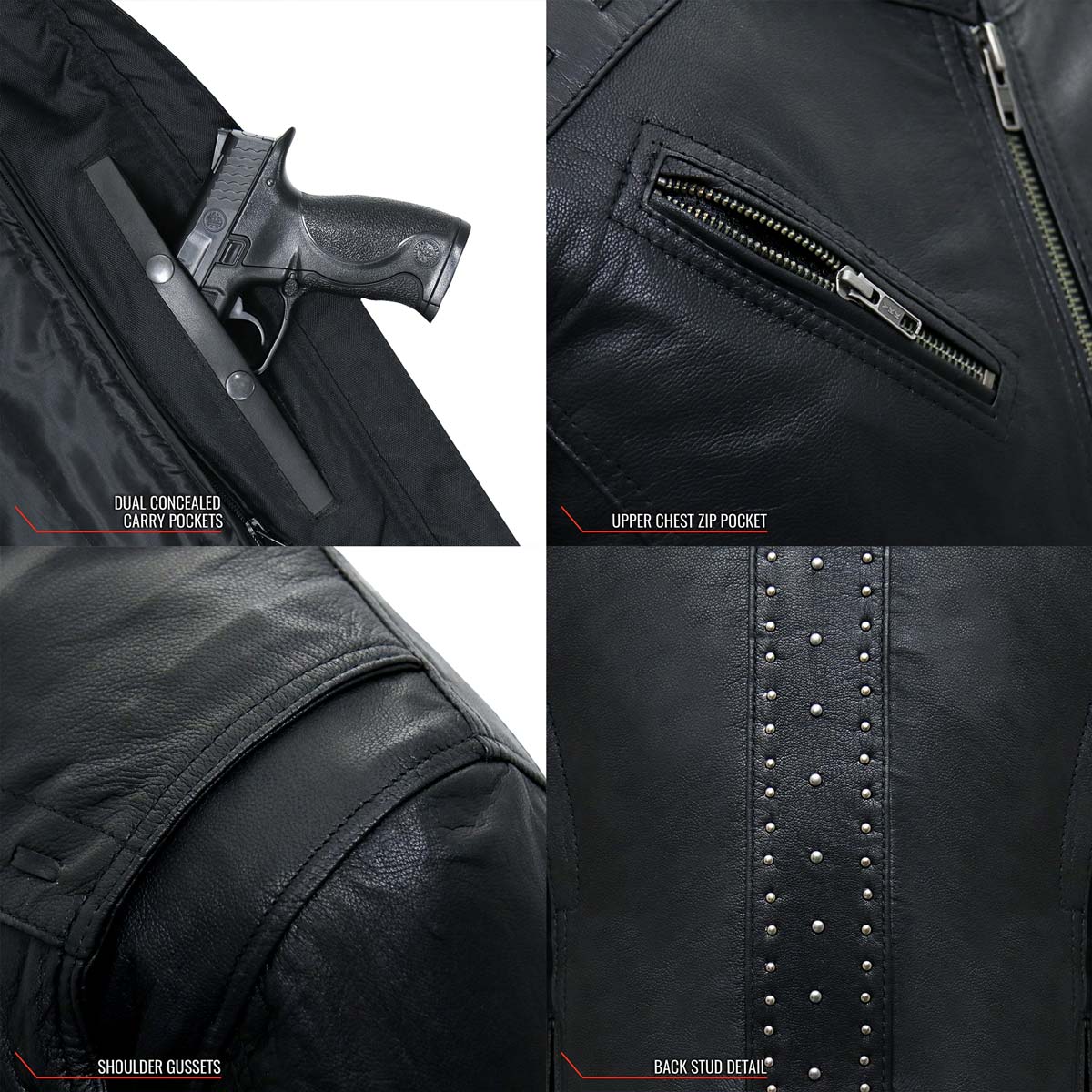 Hot Leathers JKL1028 Studs and Fringe Ladies Black Carry Conceal