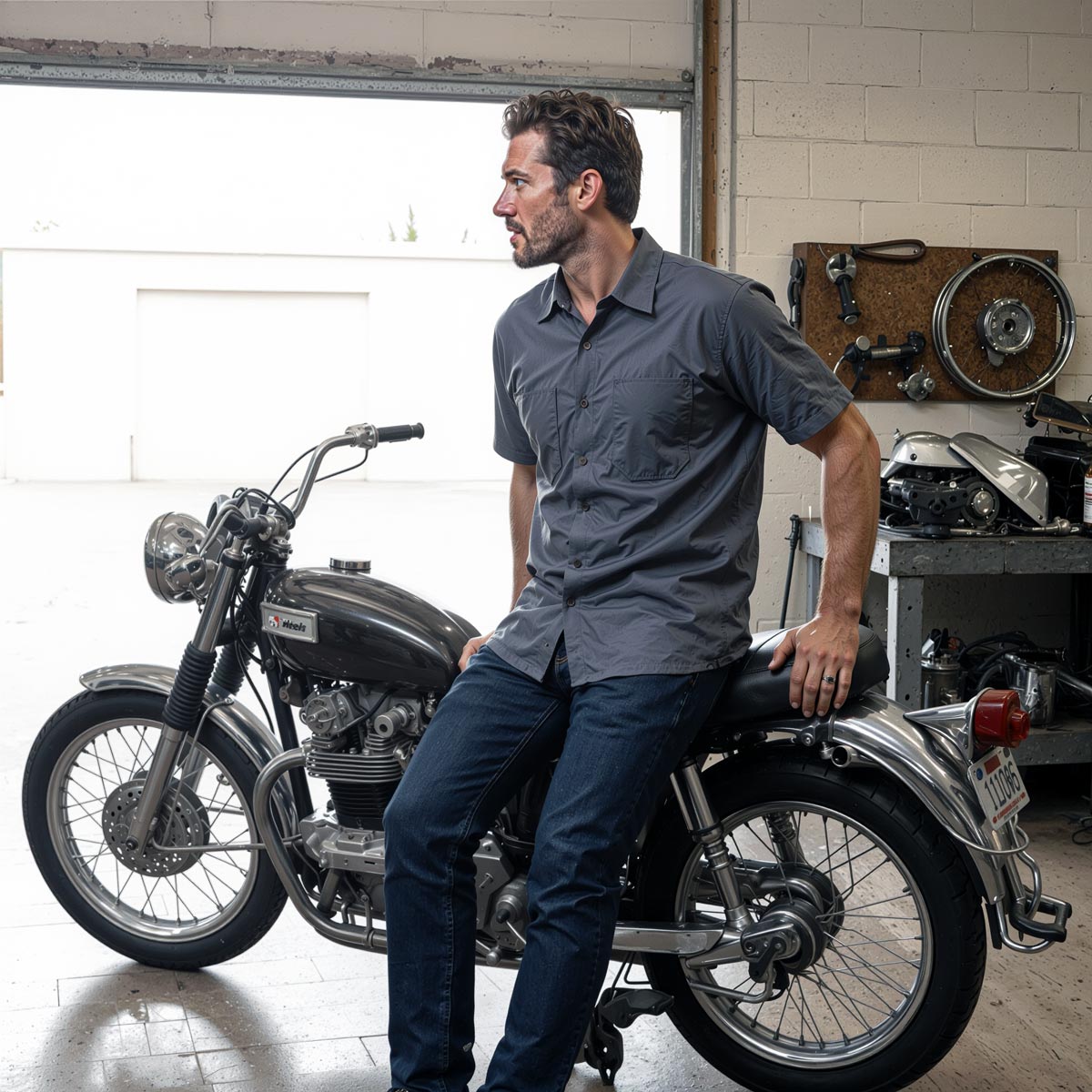 Milwaukee Leather MDM11668 Men’s Grey Button-Up Heavy-Duty Work Shirt - Classic Mechanic Shirt w/ Pockets