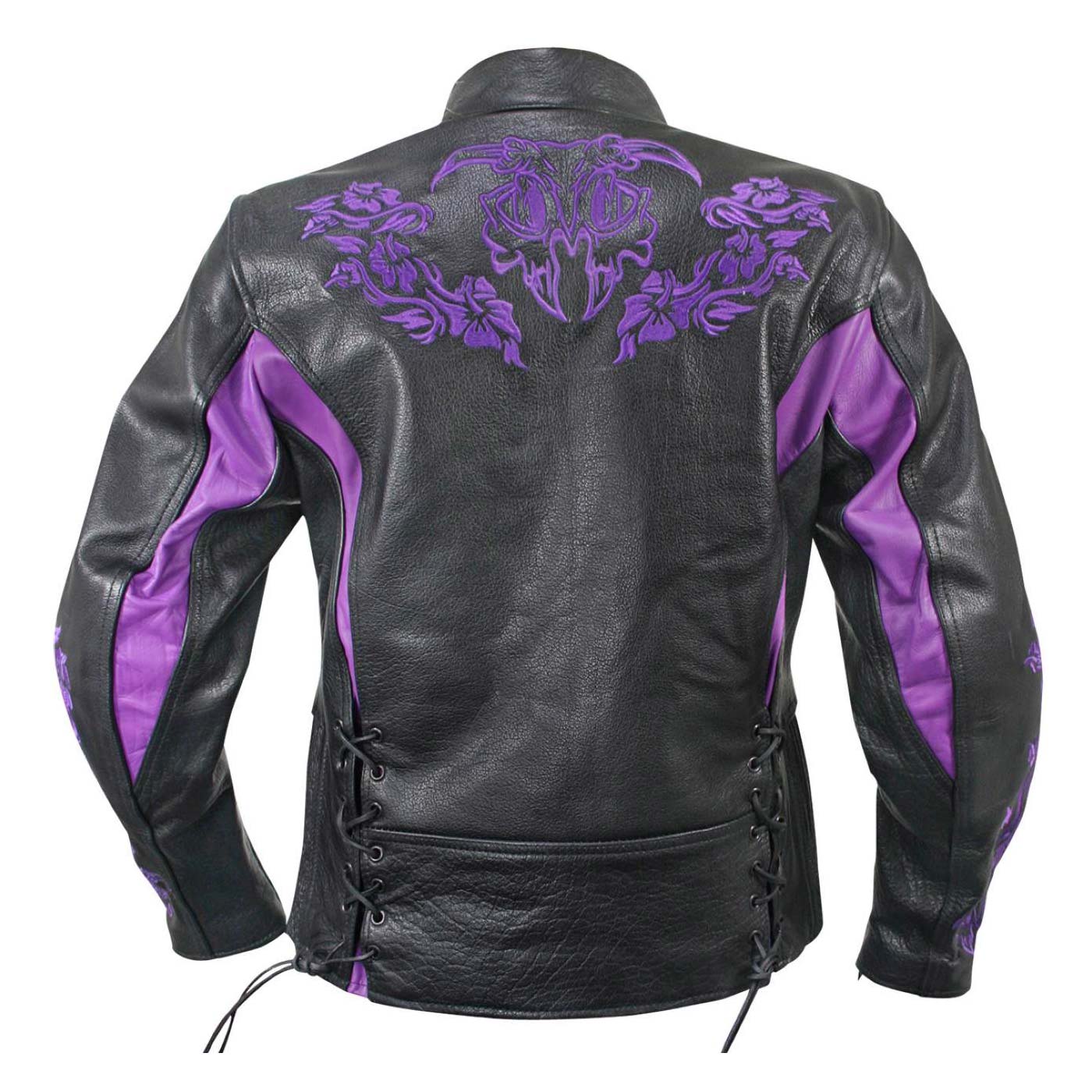 Milwaukee Leather LKL27002 Women's Premium Black and Purple Leather Embroidered Jacket with CE Armor Protection