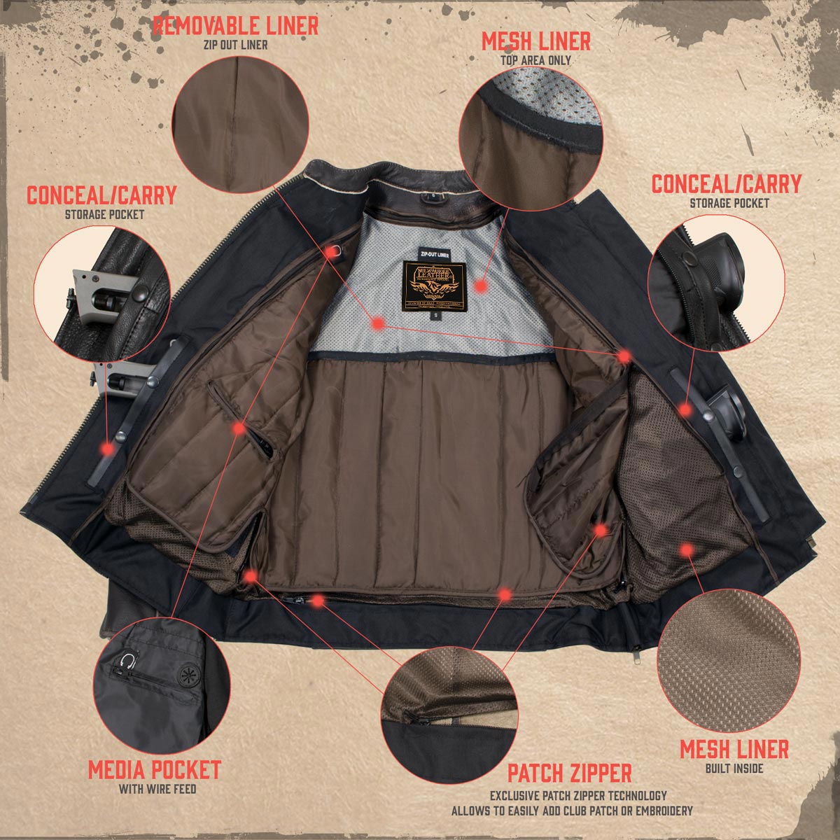 Milwaukee Leather LKL27006 Women's Premium Distress Brown Leather Motorcycle Biker Jacket w/ CE Armor Protection