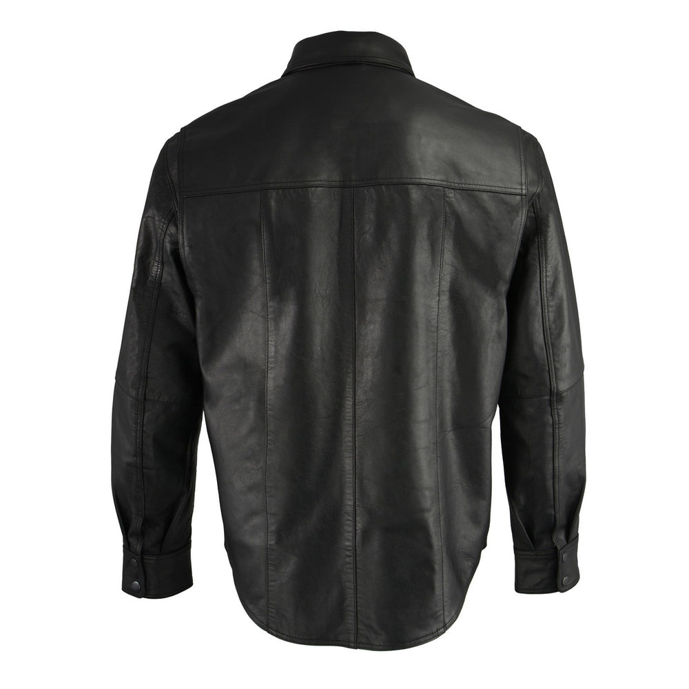 Milwaukee Leather LKM1601 Men's Suave Lightweight Leather Shirt - Black Cowhide Snap Front Riding Overshirt