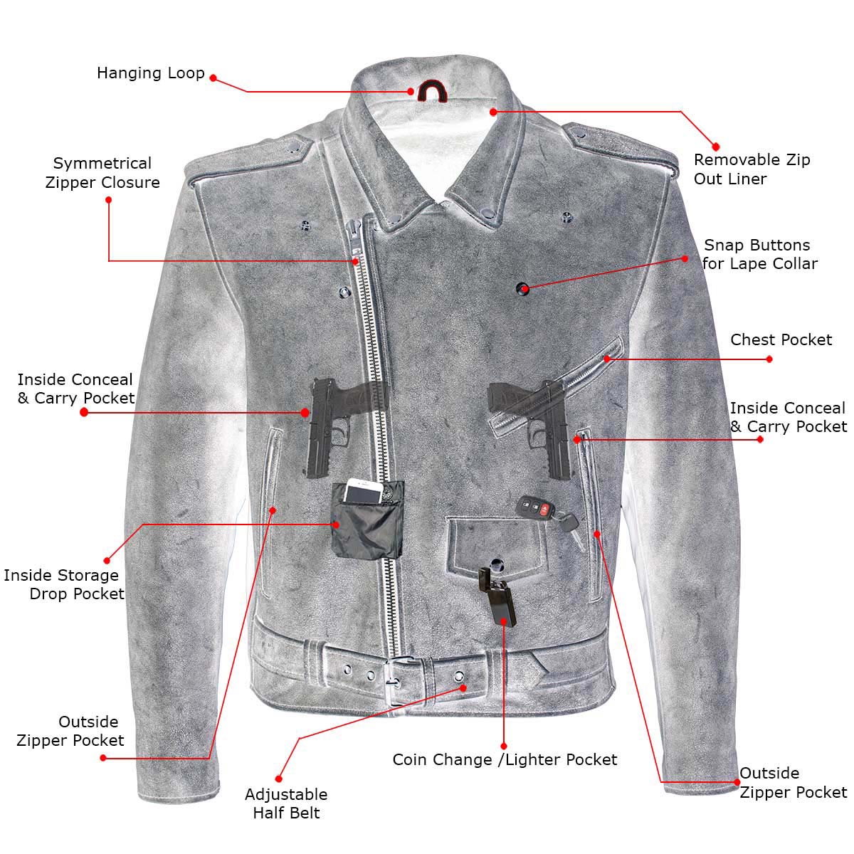 Milwaukee Leather LKM17001 Men's Classic Distressed Gray Motorcycle Leather Riders Jacket