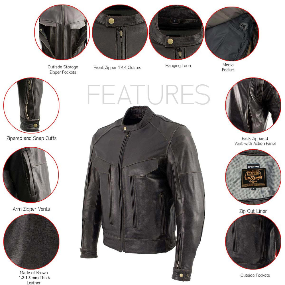 Milwaukee Leather LKM7006 Men's Classic Retro Distressed Brown Leather Jacket with CE Armor Protection