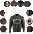 Milwaukee Leather LKM17008 Men's Premium Black Reflective Skulls Cruiser Style Motorcycle Jacket w/ CE Armor