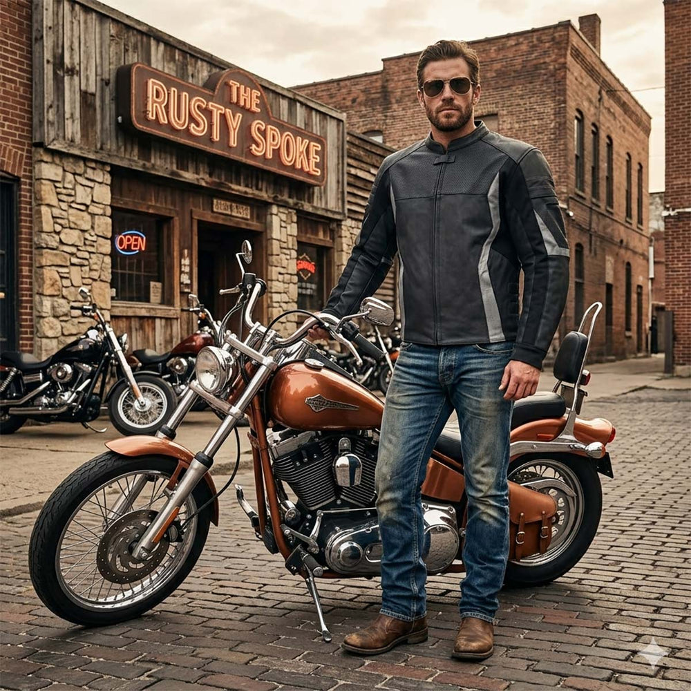Milwaukee Leather Men's Stryde Black and Grey Matte Finish Racer Leather Motorcycle Jacket - LKM17024