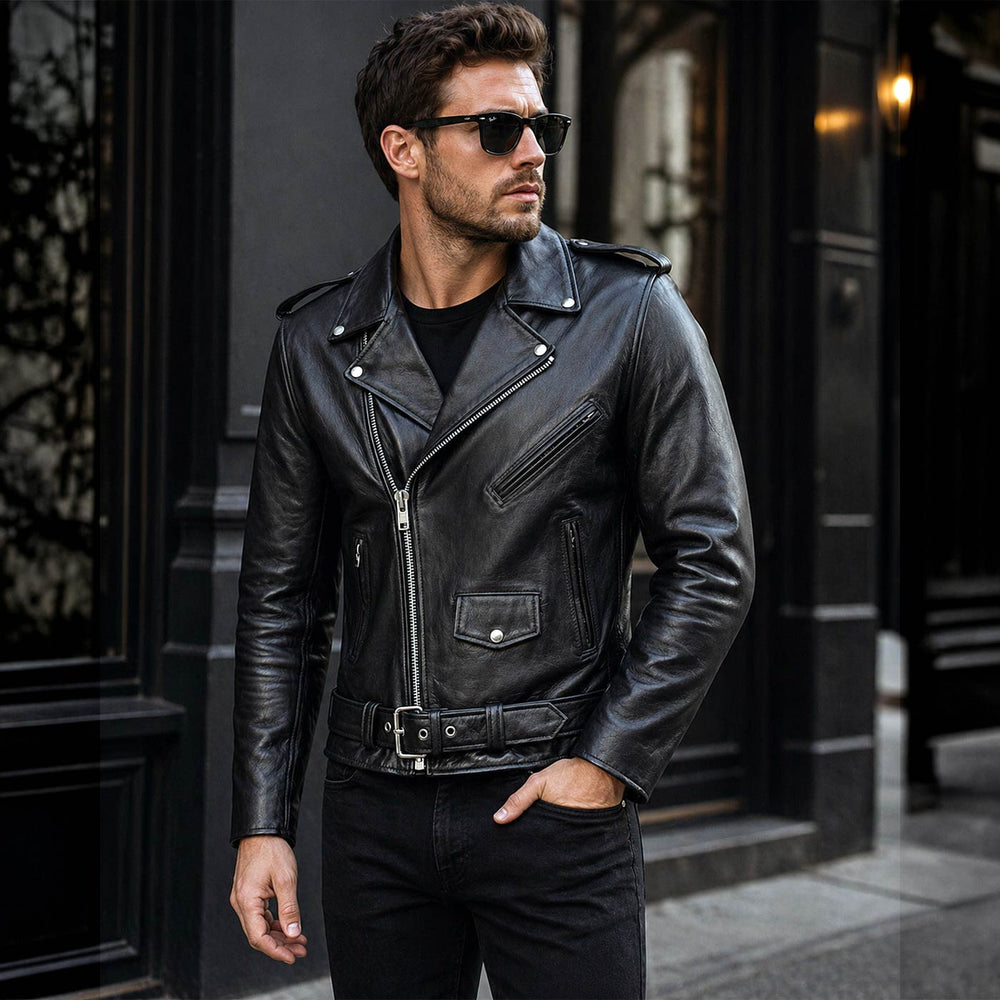 Milwaukee Leather Men's Classic Armored Black Leather Motorcycle Jacket w/ CE Armor - LKM17020