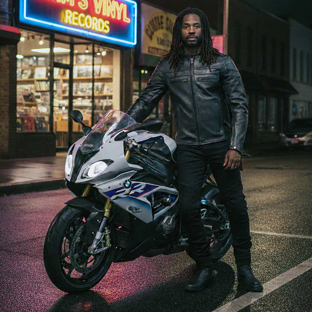 Milwaukee Leather Men's Black Leather Sporty Crossover Scooter Motorcycle Jacket w/ Reflective Piping - LKM1725