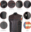 Milwaukee Leather LKM3782 Men's Classic Black Premium Leather Motorcycle Vest with USA Flag Liner