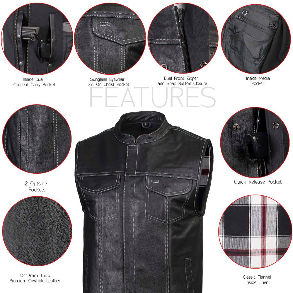 Milwaukee Leather LKM3783 Men's Classic Black Leather Motorcycle Vest with Inside Flannel Liner