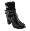 Milwaukee Leather MBL9433 Women's Black Triple Buckle Strap Fashion Riding Boots with Block Heel