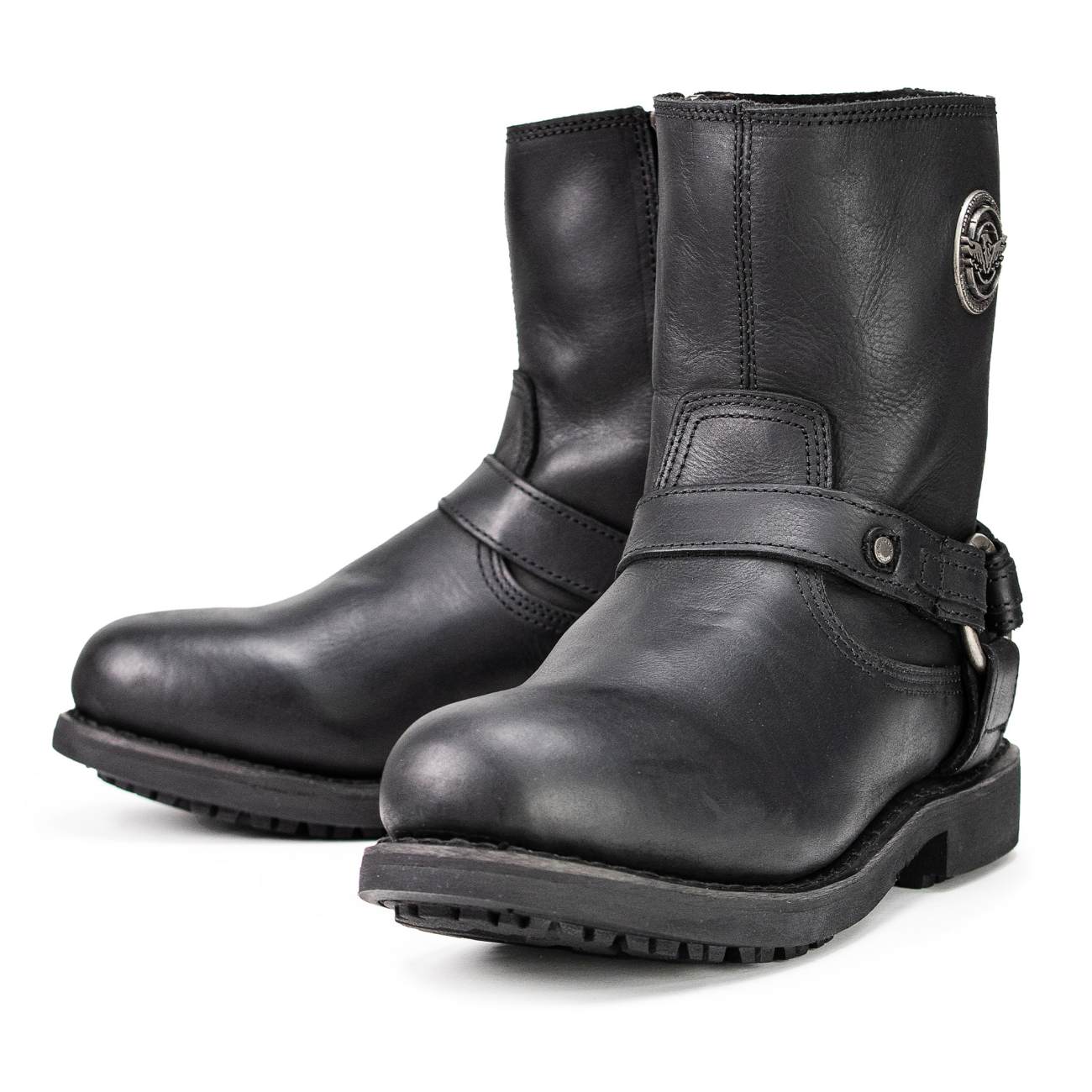 Milwaukee Leather MBM9042 Men's Black Ruf Leather Short Harness Motorcycle Boots w/ Inside Zipper