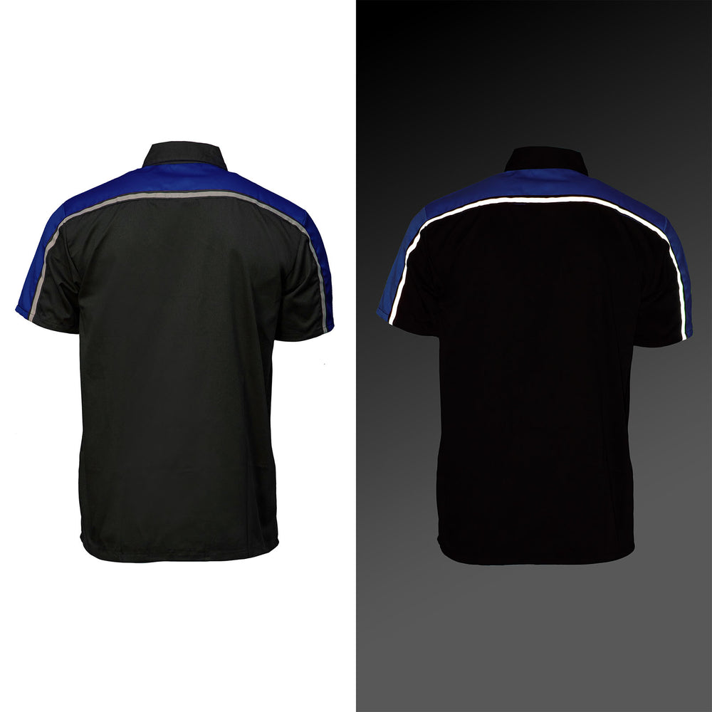 Milwaukee Motorcycle Clothing Co. Men’s Blk/Blu Mechanic Work Shirt – w / Reflective Strip, Rider‑Built MDM11602