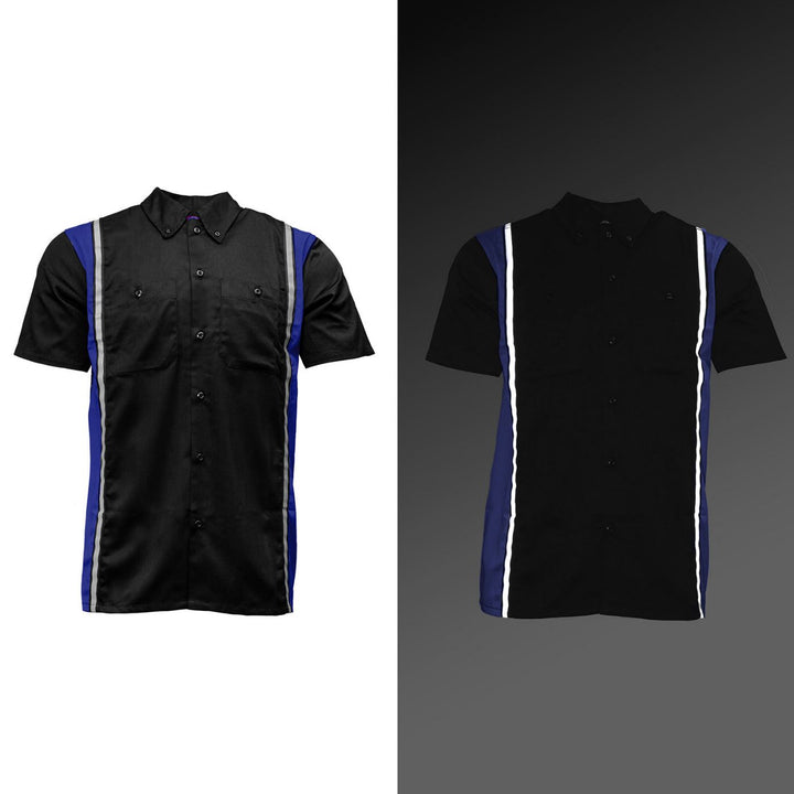 Milwaukee Motorcycle Clothing Co. Men’s Blk/Blue Mechanic Work Shirt – w / Reflective Strip, Rider‑Built MDM11609