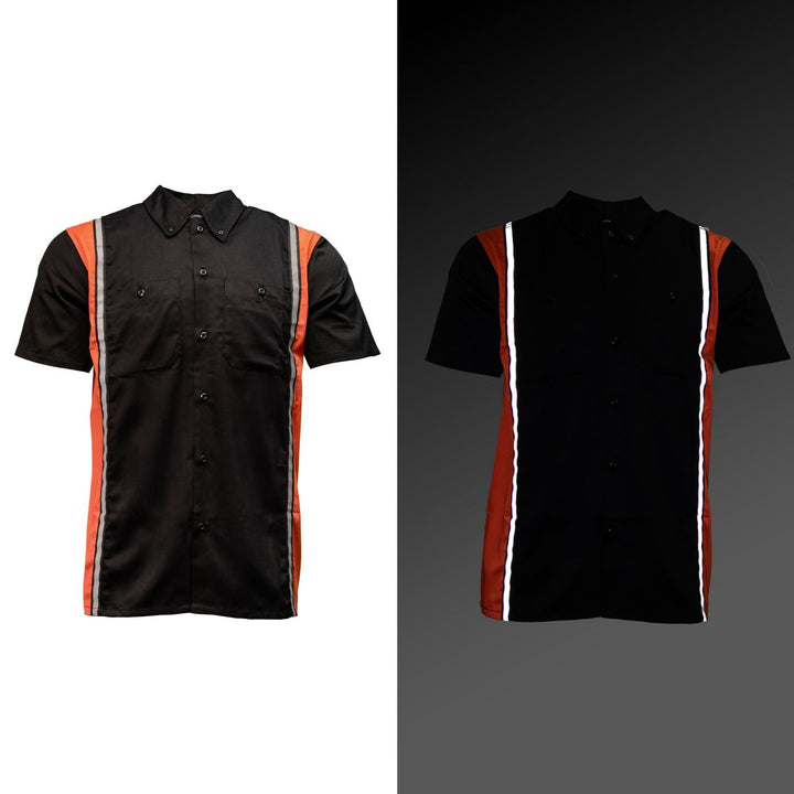 Milwaukee Motorcycle Clothing Co. Men’s Blk/Orange Mechanic Work Shirt – w / Reflective Strip, Rider‑Built MDM11610
