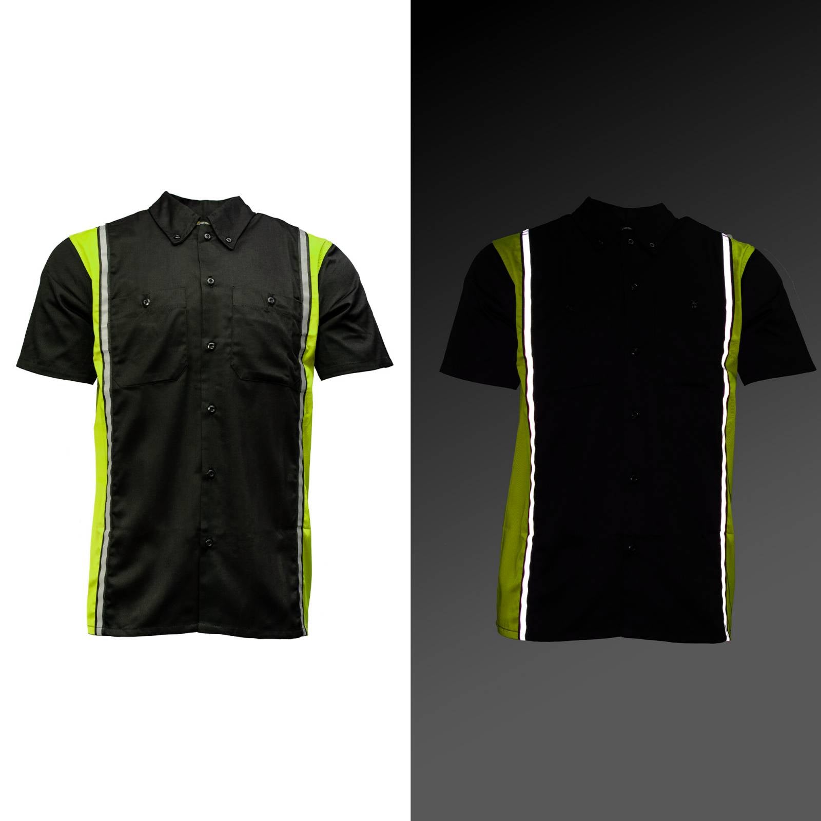 Milwaukee Motorcycle Clothing Co. Men’s Blk/Green Mechanic Work Shirt – w / Reflective Strip, Rider‑Built MDM11611