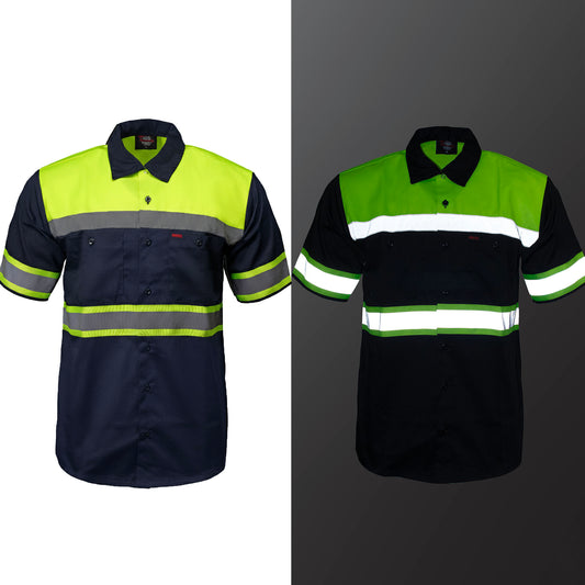 Milwaukee Motorcycle Clothing Co. Men’s Safeway Green/BlueMechanic Rider Ready Shirt w/ Reflective Strip MDM11614