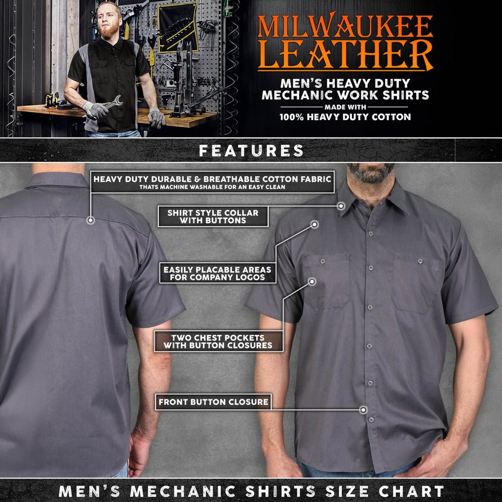 Milwaukee Leather MDM11668 Men’s Grey Button-Up Heavy-Duty Work Shirt - Classic Mechanic Shirt w/ Pockets