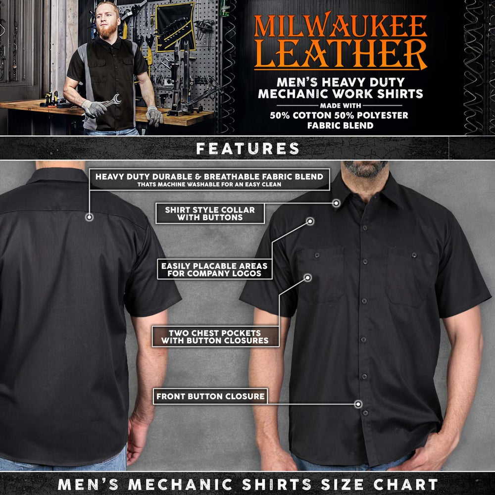 Milwaukee Leather MDM11669 Men’s Black Button-Up Heavy-Duty Work Shirt - Classic Mechanic Shirt w/ Pockets