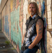 Biker Clothing Co. MDM11679 Men's Classic Black and White Tie-Dye Button-Down Frayed Sleeveless Cut Off Shirt