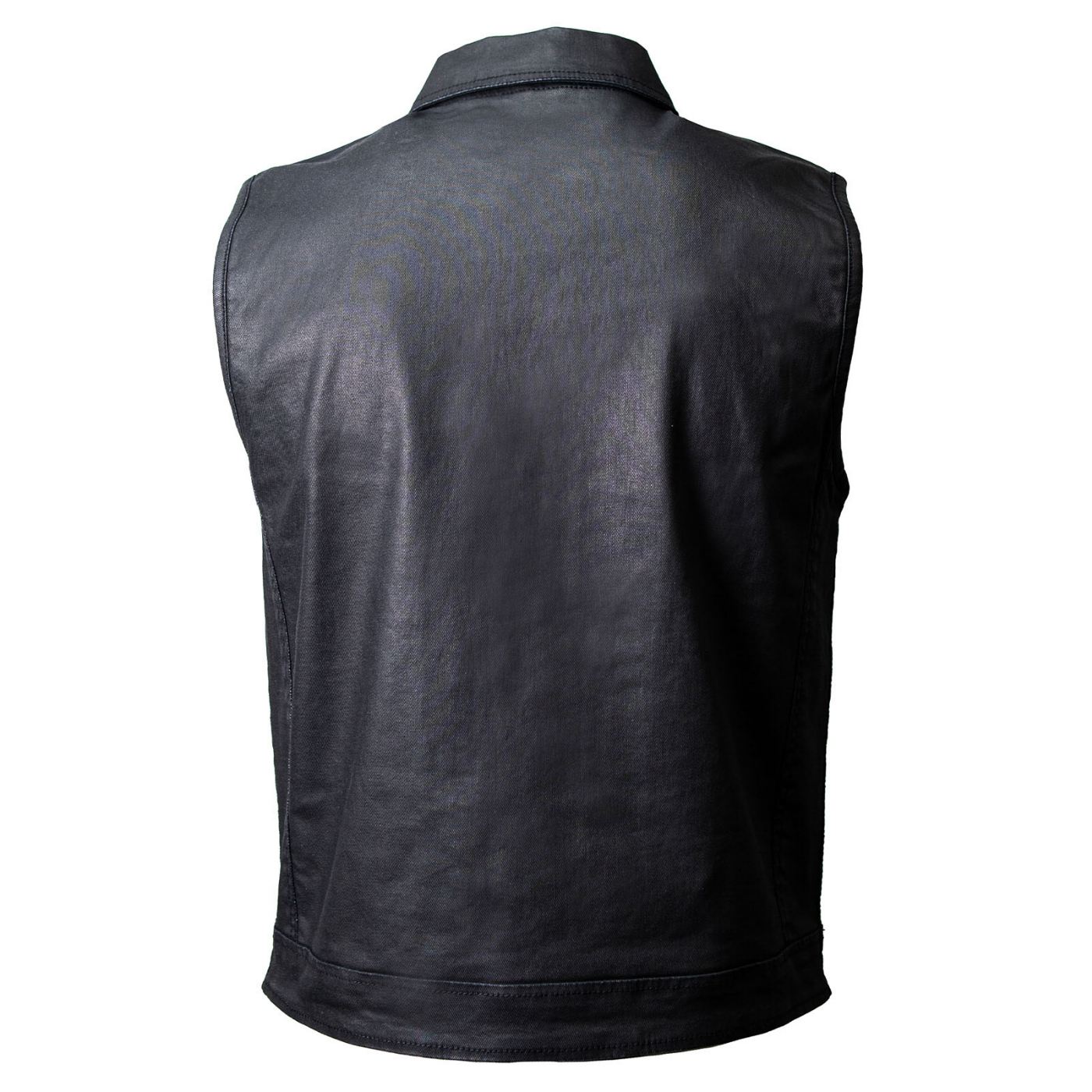 Milwaukee Leather MDM3030 Men’s Black Waxy Coated Denim Club Style Motorcycle Rider Vest w/ Shirt Collar