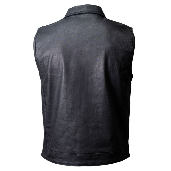 Milwaukee Leather MDM3030 Men’s Black Waxy Coated Denim Club Style Motorcycle Rider Vest w/ Shirt Collar