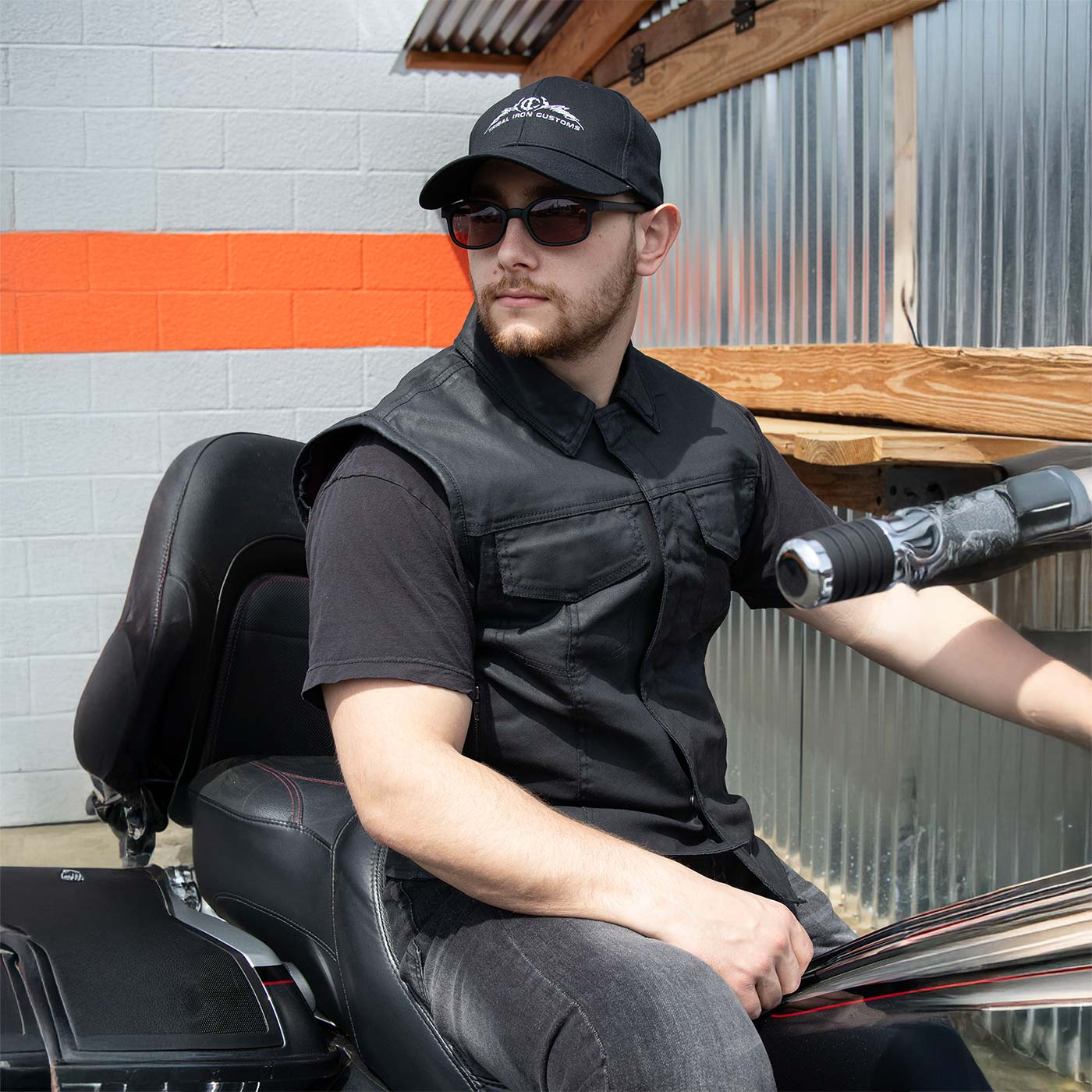 Milwaukee Leather MDM3030 Men’s Black Waxy Coated Denim Club Style Motorcycle Rider Vest w/ Shirt Collar