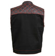 Milwaukee Leather MDM3036 Men’s Wrecker Club Vest – Black Denim & Leather, Diamond Quilt, Red Stitch