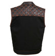 Milwaukee Leather MDM3037 Men’s Wrecker Club Vest – Black Denim & Leather, Diamond Quilt, Orange Stitch
