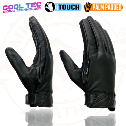 Milwaukee Leather MG7502 Men's Black Leather ‘Cool-Tec’ with i-Touch Screen Compatible Gel Palm Motorcycle Hand Gloves