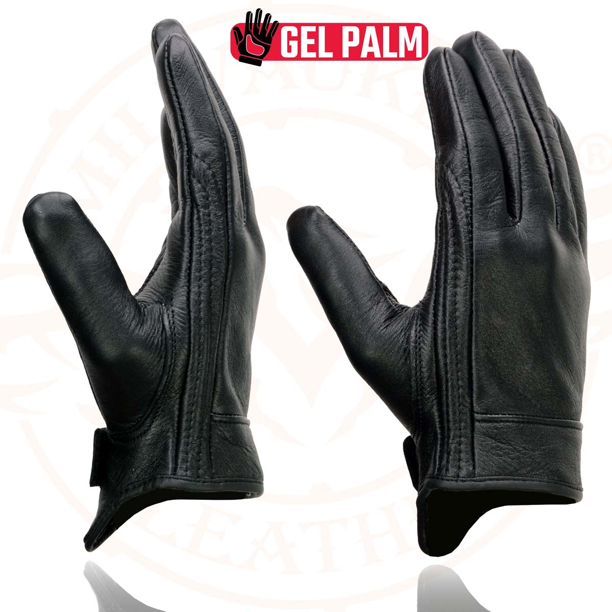 Milwaukee Leather MG7510 Men's Black Leather Gel Padded Palm Short Wrist Motorcycle Hand Gloves W/ ‘Full Panel Cover’