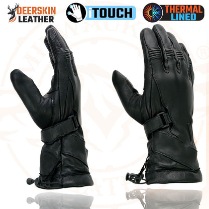 Milwaukee Leather MG7518 Men's Black Deerskin Gauntlet Motorcycle Hand Gloves w/ i-Touch Screen Compatibility