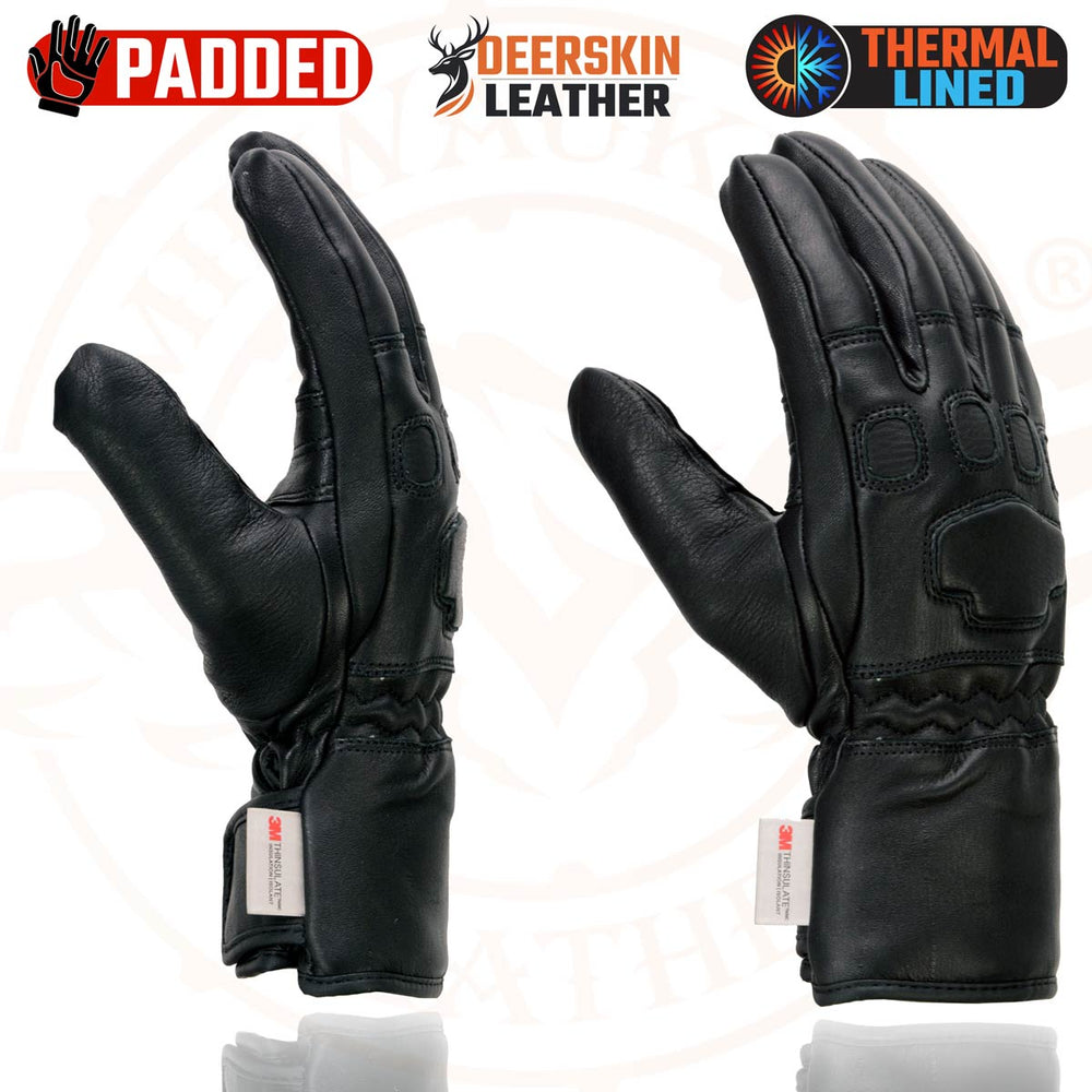 Milwaukee Leather MG7534 Men's Black Deerskin Gauntlet Motorcycle Gloves w/ Wrist Strap & Cinch Closure