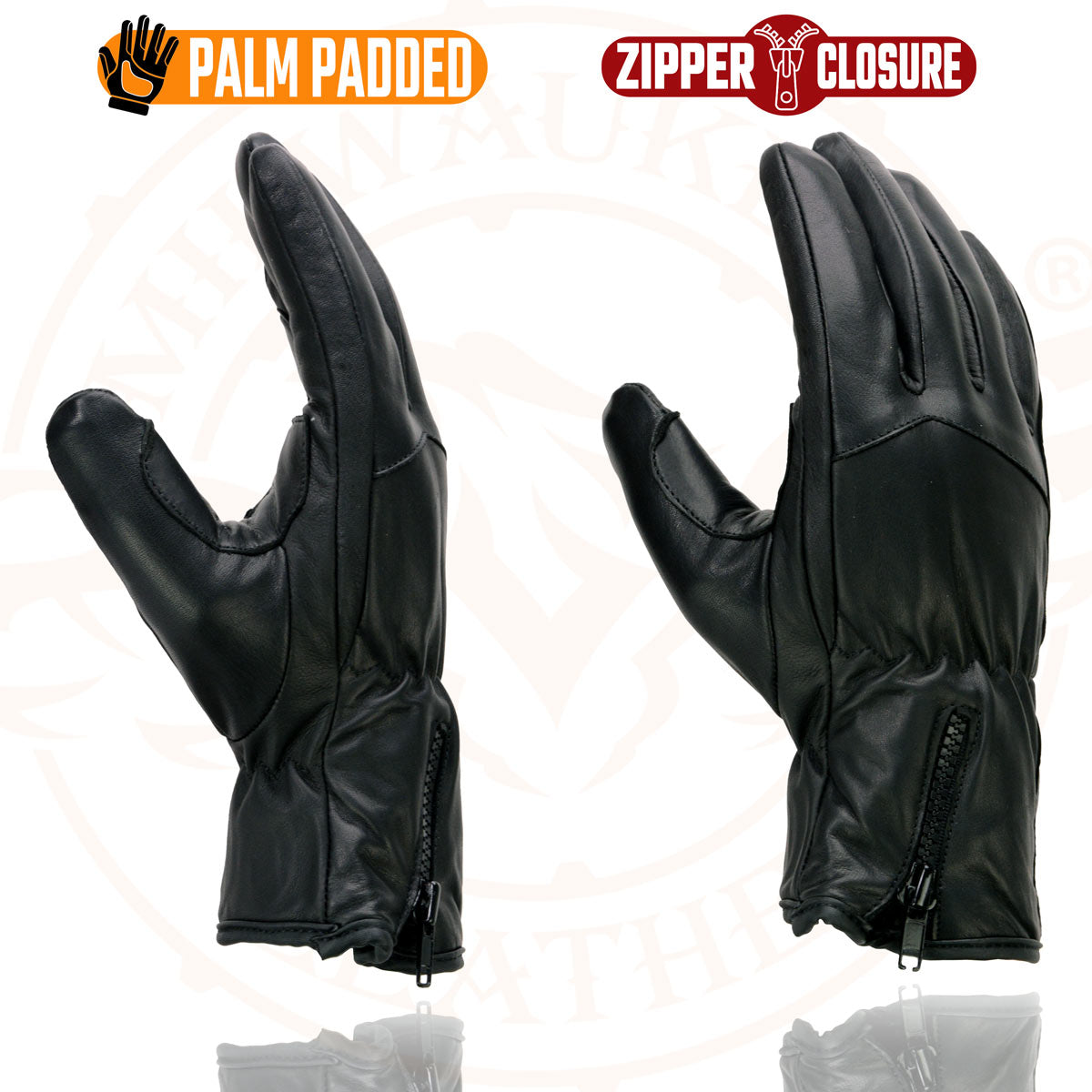 Milwaukee Leather MG7575 Men's Black Premium Leather Long Wrist Gloves with Zipper Top