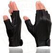 Milwaukee Leather MG7585 Men's Black Leather Gel Padded Palm Fingerless Motorcycle Hand Gloves w/ Full Panel Cover