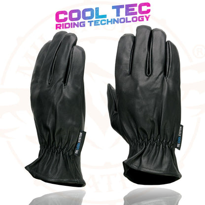 Milwaukee Leather MG7596 Men's Black ‘Cool-Tec’ Leather Motorcycle Rider Unlined Gloves W/ Sinch Wrist Closure