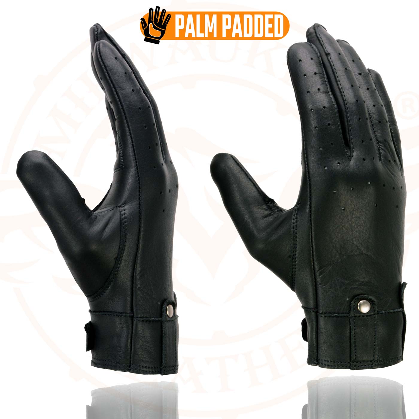 Milwaukee Leather MG7710 Women's Black Perforated Leather Gel Palm Lightweight Motorcycle Hand Gloves W/ Wrist Loops