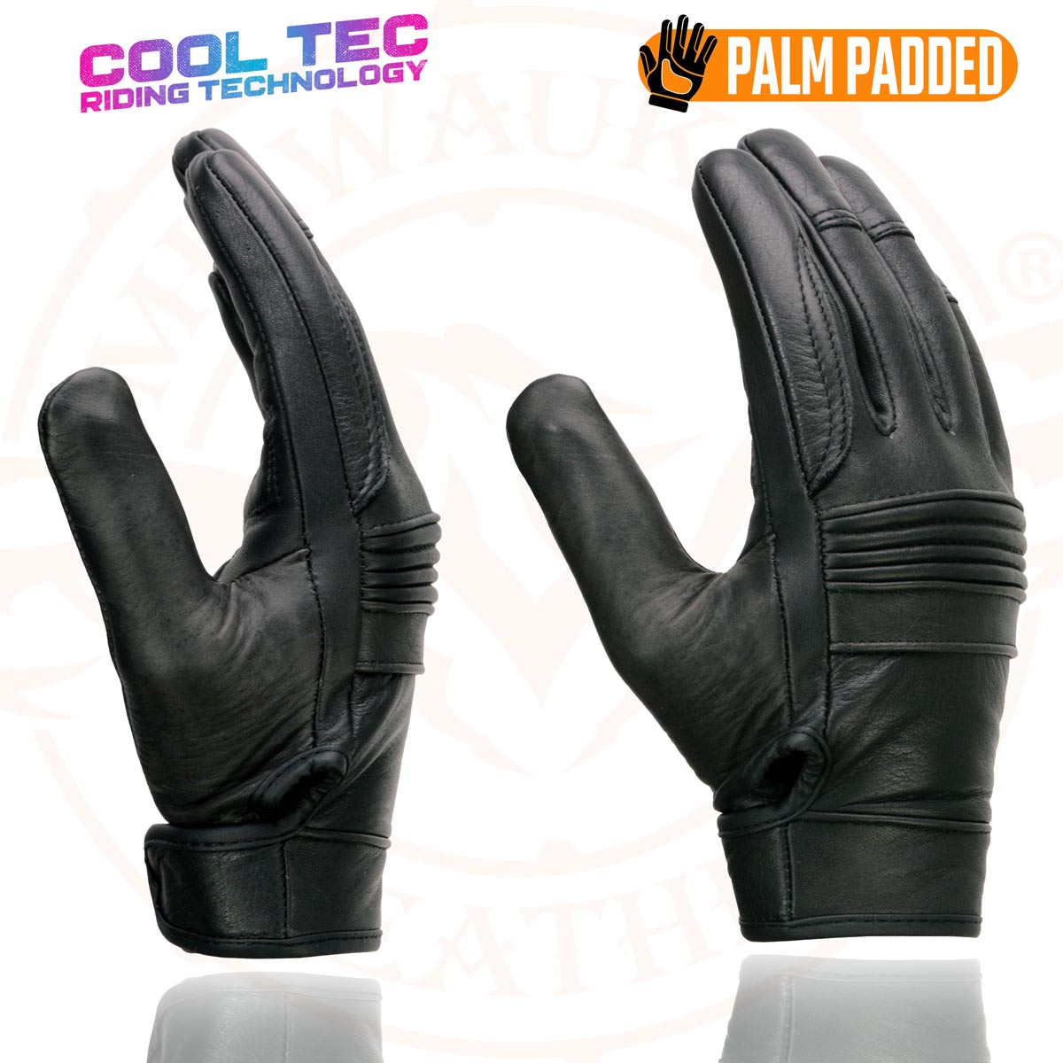 Milwaukee Leather MG7736 Women's Black ‘Cool-Tec’ Leather Gel Palm Motorcycle Hand Gloves W/ Flex Knuckles