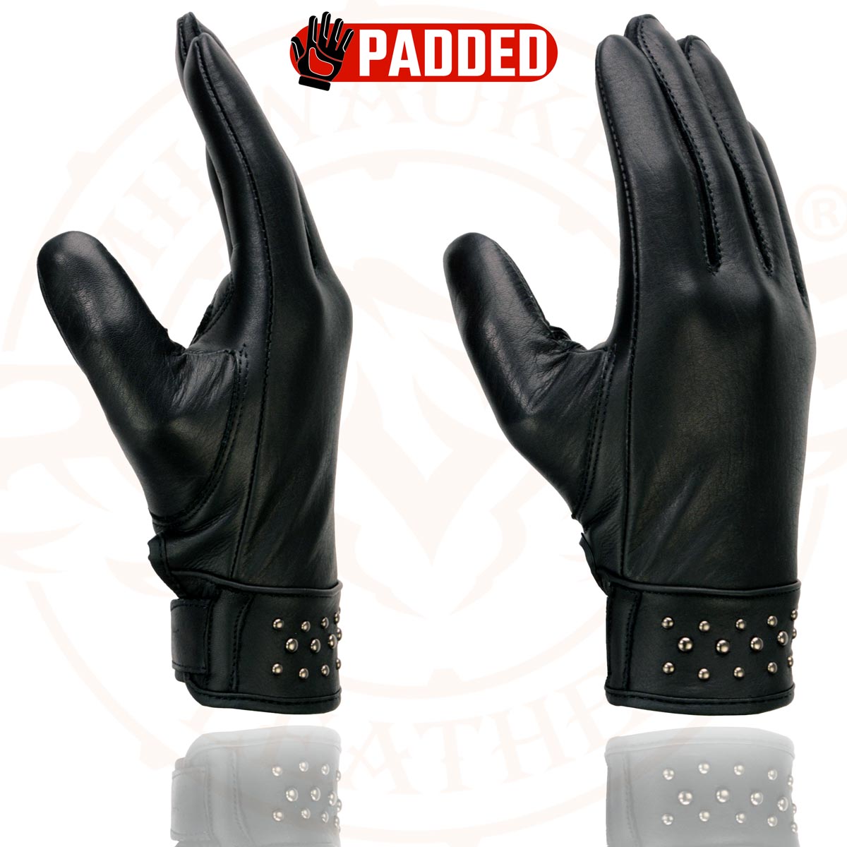 Milwaukee Leather MG7760 Women's Black Leather Gel Palm Lightweight Motorcycle Hand Gloves W/ Stylish ‘Wrist Detailing’