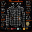 Milwaukee Leather MPM1657 Men's Plaid Flannel Biker Shirt with CE Approved Armor - Reinforced w/ Aramid Fiber