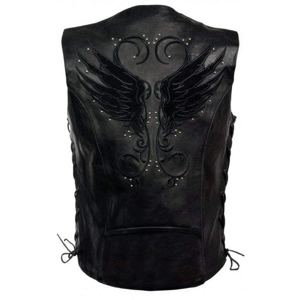 Milwaukee Leather ML1293 Women's Black ‘Wing Studded’ Leather Vest