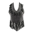 Genuine Leather ML1897 Ladies ‘Fringed’ Black Leather Halter Top